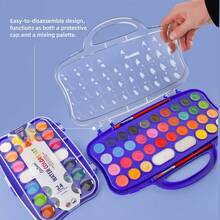 Conjunto de aquarela em pastilhas com 12/24/36 cores, pincéis e esponja absorvente. Lavável, fácil de misturar as cores, design portátil, perfeito para confecção de cartões, ilustrações, pintura e caligrafia. Ideal para artistas, estudantes e iniciantes. - Multicolorido - Ver 4