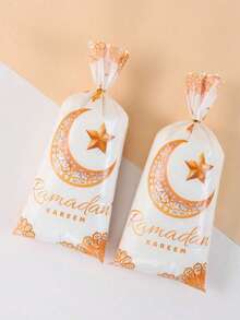 50pcs Eid Mubarak Gift Bags, Size 10.7"X4.9", Ramadan Decorative Candy Plastic Cellophane Gift Bags With Silver Twist Ties, Ramadan Candy Bags, Eid Mubarak Ramadan Castle Moon Star Cellophane Bags, Suitable For Eid Party Favors Decor, 25/50pcs Set - Multicolor - View 3