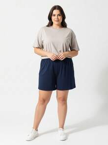 Women's Plus Size Shorts G1 To G8, Casual Viscose Cotton Shorts With Pockets, Comfortable And Fitted - 藏蓝色 - 查看 2
