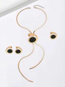 4pcs/Set Summer New Creative Long Tassel Y-Shape Floral Fashion Minimalist Elegant Versatile Necklace & Earrings Set - Golden Comma - View 4