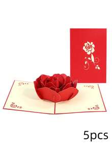 5pcs-3D Rose Pop Up Card, Valentines Day Card, Mothers Day Card, Flower Greeting Card, Anniversaries,Birthday Card With Envelope The Most Beautiful Greeting, Perfect For Mother's Day, Wedding Season, Graduation Season, Bachelorette Party, Music Festival & Spring Indoor Outdoor Decorations(3D Rose, Pack Of 1) - Red - View 12