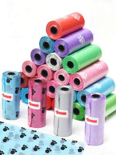 75pcs/5 Rolls, Solid Color Printed Pet Waste Bags, Cleaning Garbage Bags, Portable Dog Walking Trash Bags