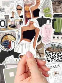 Waterproof Clean Girl Stickers 50Pcs Exquisite Cartoon Decals For Laptop Luggage Water Cup Decoration DIY Scrapbook Material Gift PVC Art Phone Case Guitar - 彩色 - 查看 3