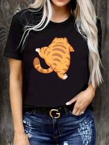 Lavable aáquina, Ropa Casual para el Hogar, Pijamas con Estampado de Gato Lindo, Adecuada para Todas las Estacionessummer - Negro - Ver 3