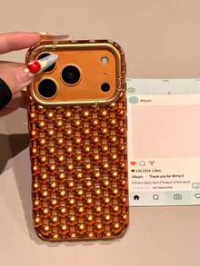 合金珍珠元素金属手机壳，优雅镂空钢珠电镀哑光银色手机壳，兼容 16、15 Pro Max、17/17 Pro/17 Pro Max、新款14软壳、13防摔保护套、15超时尚款、16 Pro创意ins风生日礼物 - 橘色 - 查看 3