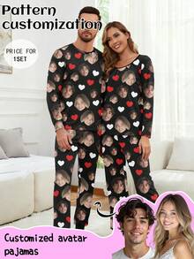 Customized Men/Women Portrait, Family Members, Pets, Cartoon, Holiday Themed Interesting Long Sleeve Pajama Set, Loungewear