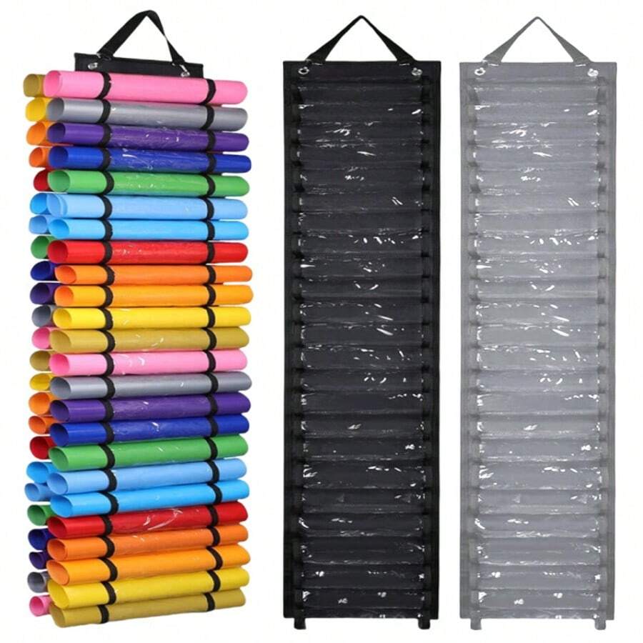 Vinyl Roll Holder With 48 Compartments And Keeper With Door Hooks And Strap - Grey - View 1