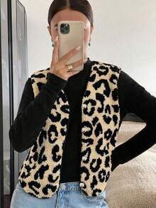 جاكيت صوفية نمط فهد مرقعة مبطنة بالحرارة، مناسبة لعيد الشكر، الارتداء اليومي، معطف الشتاء، متعددة الاستخدامات، جاكيت شتوية مبطنة للنساء