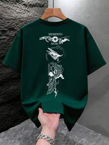 Camiseta de manga corta holgada con estampado de moda para hombres SU ER | Diseño exquisito | Esencial de verano | Fácil de combinar, mostrando tu estilo - Verde Oscuro - Ver 3