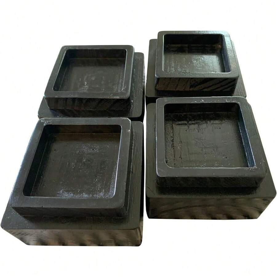 Set Of 4 Walnut Wood Bed Risers - 2 Inch Height, Black Square Furniture Lifts - Black - View 1