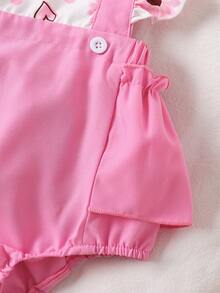 Baby Girls' Cute Square Collar Floral Ruffle Trim Bodysuit With Headband, Spring/Summer - Pink - View 7