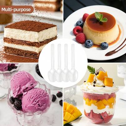 100pcs Clear Dessert Spoon, Individually Packaged, Party Supplies - Thick And Durable, Suitable For Desserts, Ice Cream, Pudding, Perfect For Family Wedding Party Thanksgiving, Dessert Shop, Cake Shop