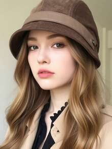 灯芯绒渔夫帽，韩版百搭女帽，复古优雅贝雷帽，修饰脸型，适合寒冷天气佩戴