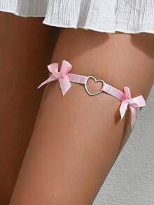 粉色爱心环吊袜带可调节弹力吊带哥特风吊袜带大腿环吊带 - 蝴蝶型 - 查看 6