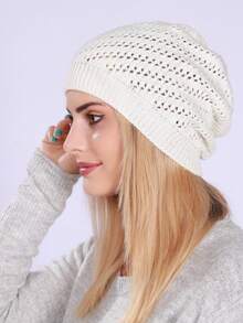 1pc European & American Style Winter Hollow Out Beanie Hat, Women Knitted Warm Ski Cap Warm Accessories - Multicolor - View 10