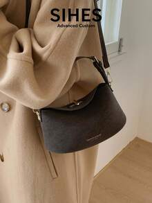 1 buah Tas Selempang Wanita Kulit PU Warna Polos, Tas Tangan Modis Warna Matte dengan Penutup Resleting, Tali yang Dapat Diatur - Kopi - View 9