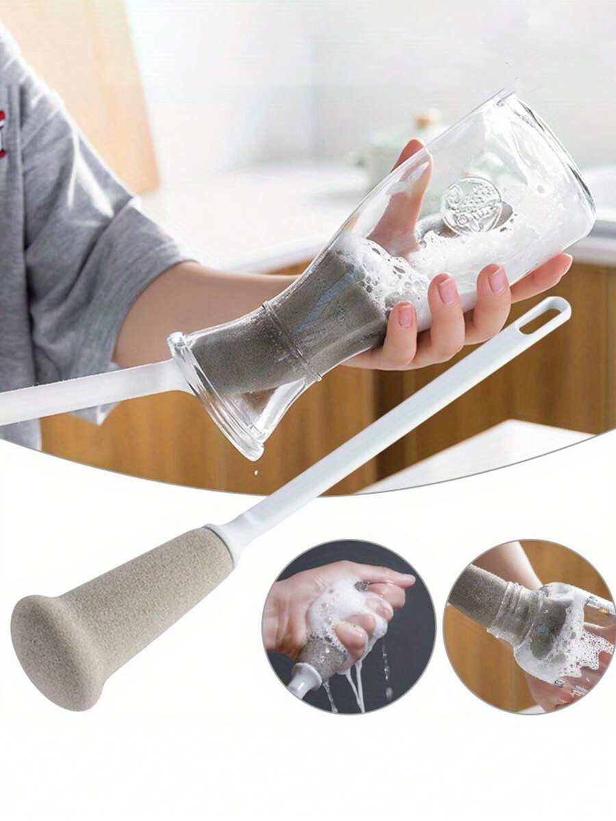 1pc Long Handle Cup/Bottle/Teapot Cleaning Brush, Suitable For Glass And Plastic Kitchenware - Multicolor - View 1