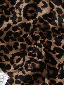 Women's Leopard Print Short Puff Sleeve Collared Button-Up Shirt, Regular Length, Woven Fabric, Non-Stretch, Suitable For Holiday Wear - Leopard - View 5