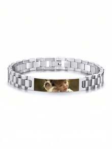 Personalized Men's Carved Eye Bracelet, Customized Eye Photo Bracelet, Laser Engraved Couple's Eye Photo Bracelet Jewelry, Gift For Boyfriend Eye Bracelet, 10mm/15mm Laser Engraved Couple's Watch Strap Bracelet - Color Customization - View 6