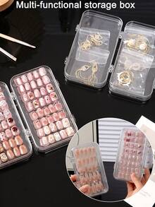 3-Fold Multifunctional Manicure Storage Box - Transparent Plastic Nail Care Storage Box, Fake Nail Display Case, Nail Tool Storage Box With Multiple Compartments, Comes With Adhesive Strips, Suitable For Jewelry, Travel And Home Use - Multicolor - View 7