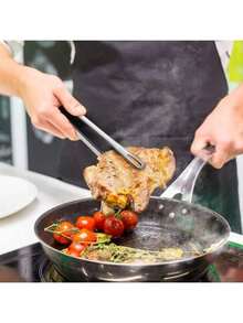 2pc Stainless Steel Food Tongs, Long Handle Non-Slip BBQ Tongs, Steak Tongs, Kitchen Cookware Accessory,BBQ Grill Tongs Barbecue Tongs For Cooking Portable Kitchenware Outdoor Steak Salad - 銀色 - 查看 8