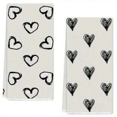 2pcs Couple Series Kitchen Towels, Valentine's Day Gift, Super Absorbent Kitchen Dishcloth, Dish Drying Cloth, Cleaning Cloth, Soft And Durable Material, Machine Washable, Multi-Functional Holiday Decor, Birthday Gift For Family And Friends, Suitable For Cooking, Baking, Cleaning, Bathroom, Dining Table Decor - Perfect Home Decor Choice.