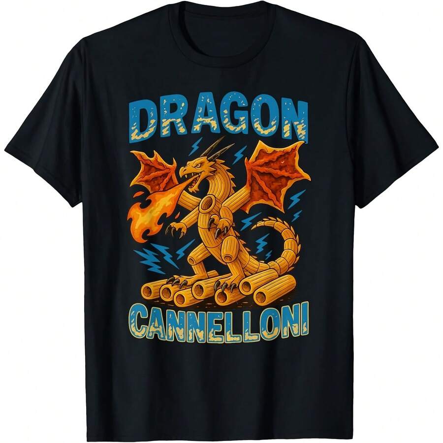Brain Rot Meme Italian Brainrot Dragon Cannelloni T-Shirt - Black 1 - View 1