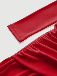 女士纯色优雅休闲舒适针织V领不对称/不规则中长修身连衣裙，适合休闲、派对、商务、办公、生日派对、婚礼宾客、感恩节、新年、母亲节、春夏秋冬等场合。 - 紅色 - 查看 10