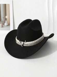 Sombrero de vaquero estilo occidental de poliéster para hombres y mujeres, gorra de estilo vintage, decoración de cabeza de vaca dorada, adecuado para uso casual diario, fiesta vaquera, sombrero de vaquero (talla única) - A - Ver 11