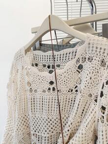 JIANHU Boho Crochet Hollow Knit Blouse – Spring Fall Lightweight Sweater Top, Vintage Loose Fit Pullover For Layered Casual Outfits - Apricot - View 7