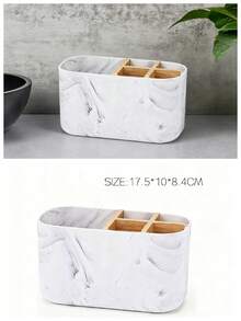 5-Slot White Marble Color Bathroom Toothbrush Holder, Electric Toothbrush & Toothpaste Rack For Vanity, Shower Area And Dressing Table. Matte Black Bathroom Toothbrush Holder, Electric Toothbrush Rack With Bamboo Divider. Children's Toothbrush And Toothpaste Storage Box, Suitable For Bathroom Countertop Accessories - White Imitation Toothbrush Holder/comb Holder - View 6