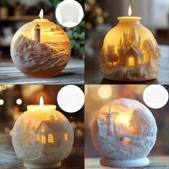 1pc Lighthouse, Eagle, House, Castle Landscape Pattern Spherical Craft Gypsum Decor, Candle Silicone Mold