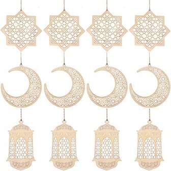 Trä Eid Al Adha Dekoration Mubarak Träprydnader Mubarak Hängande Ihåligt Hänge Ramadan Fest Väggdekorationer Månstjärna Lykta För Muslimsk Islam Festlig Hembordsdekoration