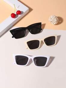 3 piezas Gafas de moda con montura de ojo de gato de policarbonato estilo retro para jóvenes de 12 a 16 años, para uso diario y coordinación con ropa de exterior - Multicolor - Ver 5