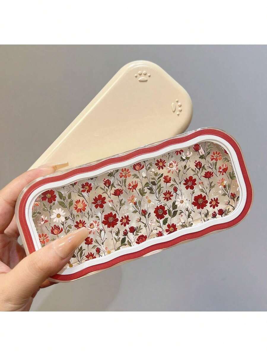Transparent Full Screen Floral Pattern Eyeglass Case, Highly Attractive, Transparent Portable Anti-Crush Handheld Myopia Glasses Case, Retro Eyeglass Case, Fashion Eyeglass Storage Box, Unisex - Cute Holiday Gift - Multicolor - View 1