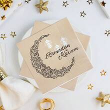 100/60/20 قطعة مناديل ورقية بمقاس 13 * 13 بوصة بموضوع رمضان مع نص "رمضان كريم" وتصميم نقش هلال وفوانيس معلقة، مستخدمة لديكور المطاعم خلال احتفالات عيد الفطر والولائم والتجمعات العائلية وعشاء الأصدقاء وفترات الإفطار في رمضان - لون شمبانيي - مشاهدة 10