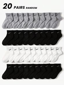 20/10/5/1 Pairs Kids Solid Color Sports Socks, Checkmark Decor, Classic Minimalist, Skin-Friendly Comfortable Black/White/Gray Short Socks, Casual Versatile Breathable Soft Sports Socks, Suitable For Back To School, Sports Events, Daily Wear, Campus Style, Outdoor Activities. Random Color Assortment, Multiple Packs Available - Multicolor - View 8