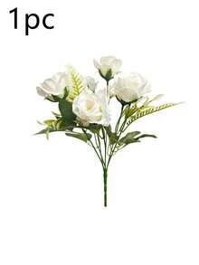 1朵人造玫瑰花，仿真花，婚礼花束，适用于家居、办公室、派对、餐桌摆饰、情人节装饰 - 白色 - 查看 7