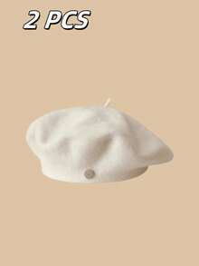 1顶多功能贝雷帽，复古柔软透气弹力八角贝雷帽，轻便女士贝雷帽，秋冬季，艺术画家帽，纯色带花卉饰边 - 彩色 - 查看 54