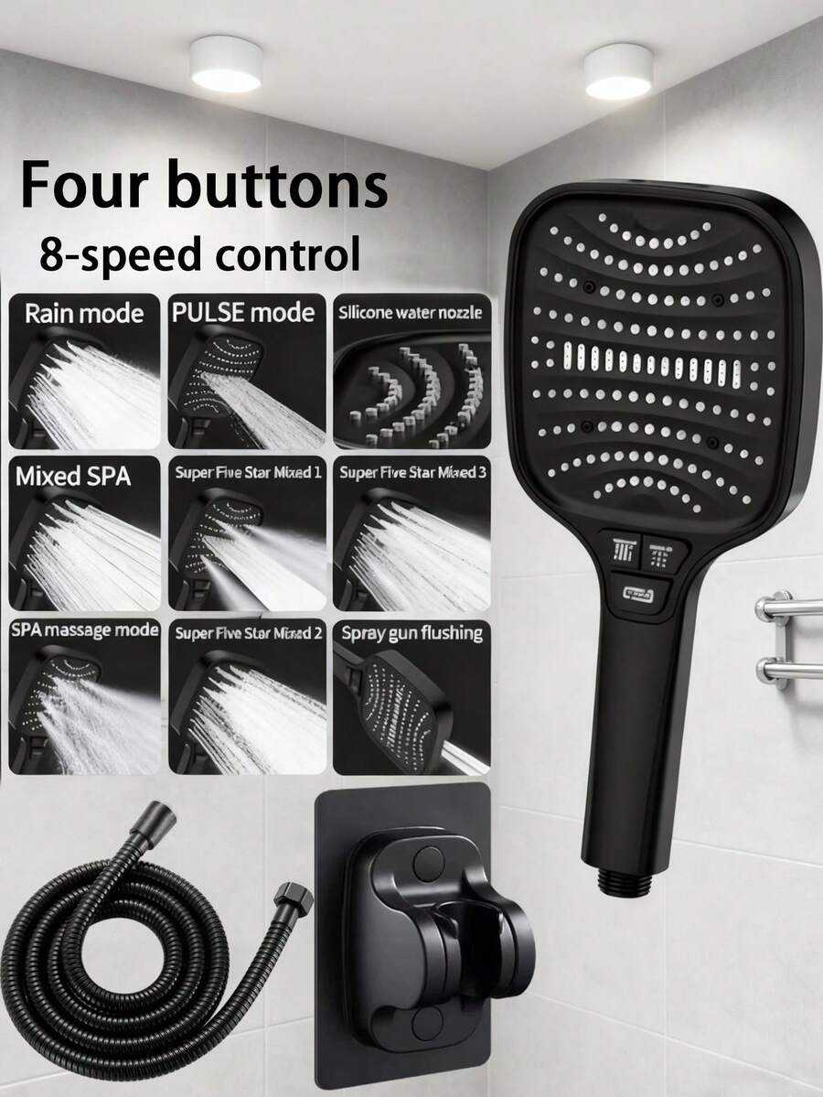 8-Mode Boosted Filter Square Shower Set, Large Panel Handheld Shower Head With 8 Adjustable Flow Modes, Durable Plastic Construction, Modern Style, G1/2 Universal Interface, Powerful Filtered Boosted Square Shower Head And High-Flow Rain System. Suitable For Home And Hotel Bathrooms, Essential Accessories For Modern Bathrooms And RV Bathrooms. Upgrade Your Bathroom For A Comfortable Showering Experience. Ideal For Holiday Gifts And Bathroom Renovations.