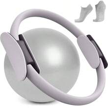 CHOICE Pilates Kit Casa Incluye Aro Pilates 25Pulgada, Pelota Pilates Pequea y 1 Paar Calcetines de Yoga, Anillo y Pelota Chica 25cm de Yoga, para Tonificar Los Msculos de Brazos y Muslos - GRIS - Ver 2