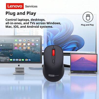  Lenovo N02 Wireless Mouse 2.4G Wireless Connection, 4-Button Strong Anti-Interference Capability, Intelligent Sleep Mode For Longer Battery Life, Portable For Office Use, Optical Laptops, Desktops, And Tablets.