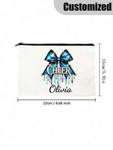 Borsa per il trucco a tema cheerleader - Pochette cosmetica personalizzabile con design vibrante da cheerleader, organizer da viaggio leggero, opzione di nome personalizzato, in poliestere durevole, lavabile in lavatrice, con chiusura lampo, regalo ideale per i membri della squadra di cheerleading, accessori da cheerleading