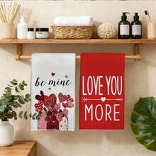 MEMNUN 2pcs Valentine's Day Red Mason Jar "Love You More & Be Mine" Text Pattern Kitchen Towels, 15.75*23.62in(40*60cm), Made Of Super Soft Absorbent Microfiber, Perfect For Dish Drying, Tea Cups, Bathroom & Dining Decor, Cooking & Baking - Multicolor - View 10