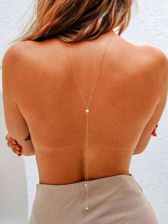 1 pieza Elegante cadena corporal de perlas falsas sin espalda, versátil para bodas, fiestas y eventos formales de mujeres