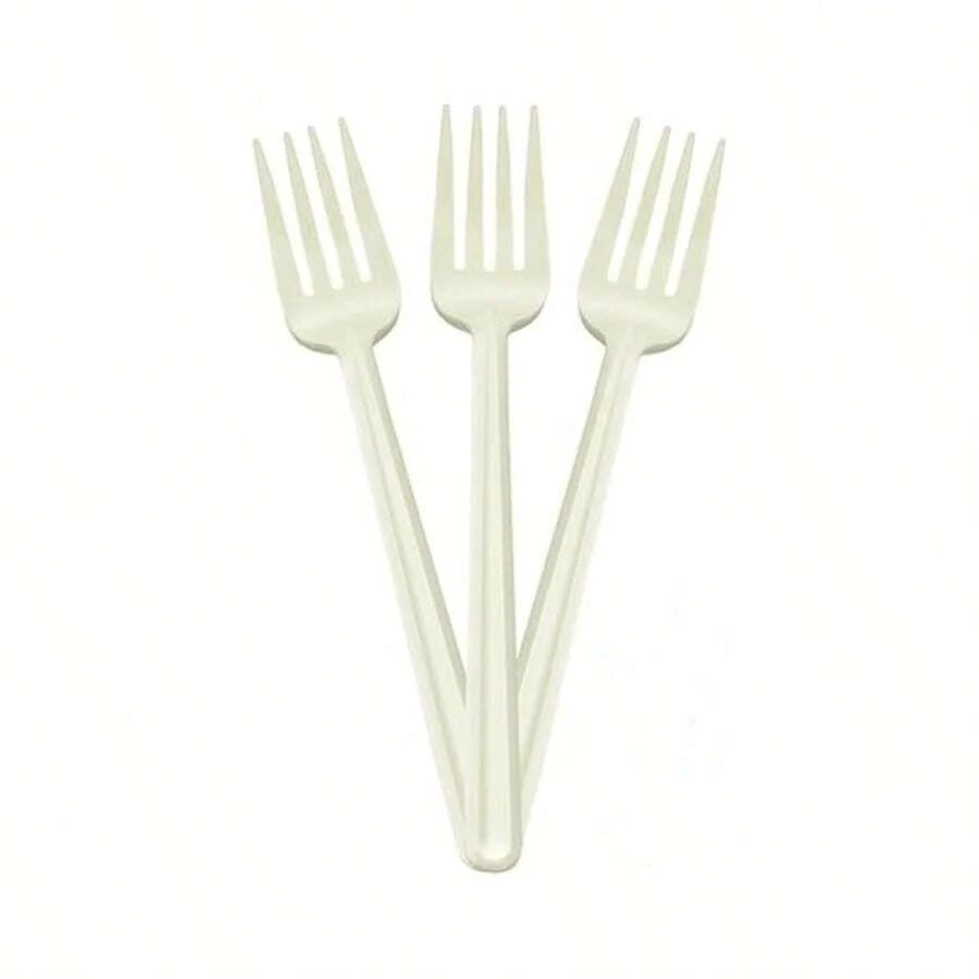 100pz Tenedor Ecologico Compostable Resistente 6in Fecula de Maiz Libre de BPA, Color Blanco, para Alimentos - Blanco - Ver 1