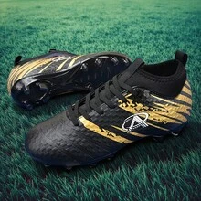1 Pair New Soccer Shoes, Recommended For Teenagers, Students, Matches And Training, Low-Top, Long Studs, Non-Slip, Suitable For AG, FG, Soft Ground, Real Grass, Competition And Training, Lace-Up, Men's Soccer Shoes, High-Top, Professional Soccer Boots - Black and Gold - View 2