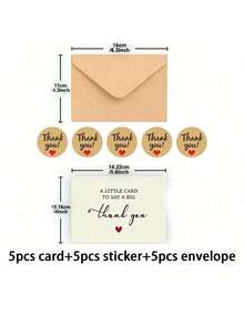 1/5/10张装感谢卡，含信封，适用于婴儿派对、婚礼、教师节、毕业典礼、商务、节日、圣诞节、感恩节等场合（贴纸两种款式随机）。 - 彩色 - 查看 9