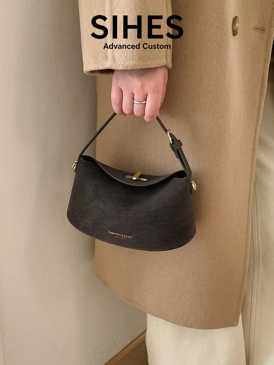 1 buah Tas Selempang Wanita Kulit PU Warna Polos, Tas Tangan Modis Warna Matte dengan Penutup Resleting, Tali yang Dapat Diatur