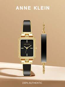 Anne Klein Women's Crystal Accented Bangle Watch and Bracelet Set with Black Glossy Crystal Dial Ladies Quartz Bracelet Elegant Female Gift Watch,AK/3898BKST - 黑色 - 查看 1